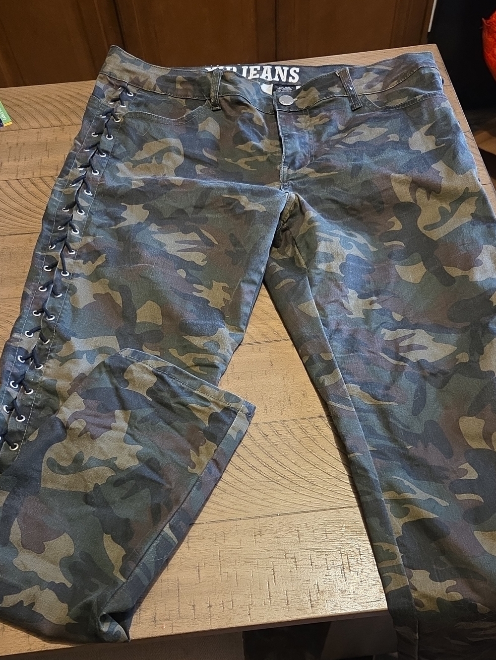 VIP Camo Skinny Jeans with Side Lace-Up Sides